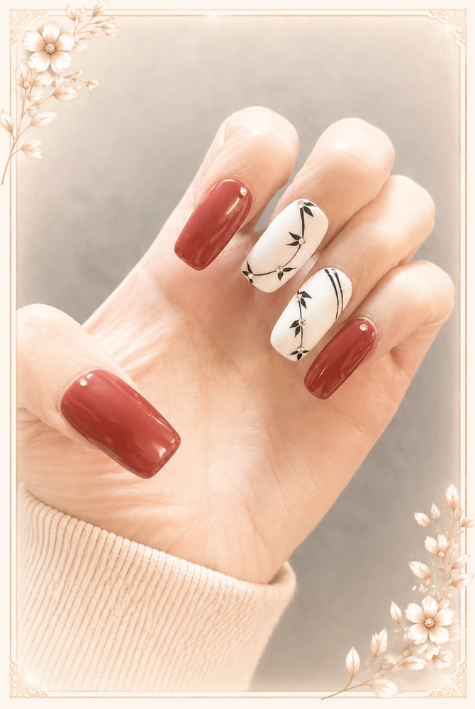 Elegant manicured nails with floral accents