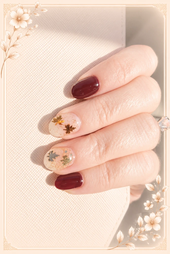 Elegant hand with fall-inspired nails